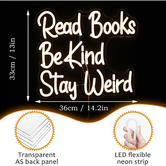 New Read Books Be Kind Stay Weird Neon Sign, Dimmable LED Light for Bar - Picture 3 of 4